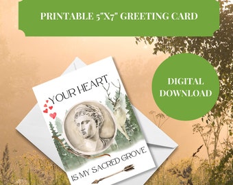 Greek Mythology Card, Mythology Valentine, Valentine Card, Valentine's Day, Artemis Card, Gift for her, Printable Card, Digital Download