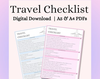 Travel Checklist, Travel Packing List, Travel Digital Download, Printable Packing List, Unisex Packing Checklist, Travel Essentials