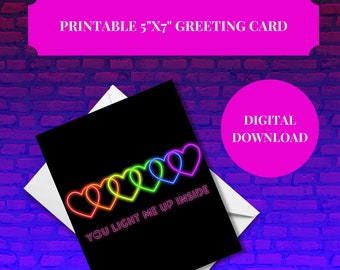 Neon Hearts Valentine, Digital Download Card, Neon Lights Card, Printable Valentine, Valentine Card, Valentine's Day Card, Love Card