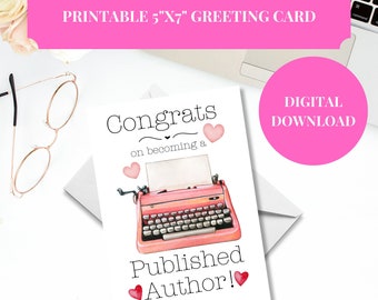 Biglietto di congratulazioni per la pubblicazione del libro, Biglietto di download digitale, Biglietto d'auguri stampabile, Biglietto di congratulazioni per scrittori, Congratulazioni per la pubblicazione