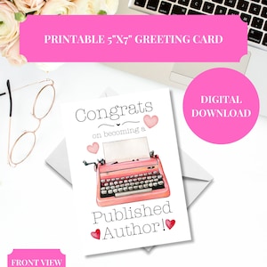 Boekpublicatie Congrats Card, digitale downloadkaart, wenskaart afdrukbaar, felicitatiekaart voor schrijvers, publicatie gefeliciteerd