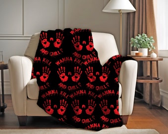 Manta de felpa de terciopelo Kill and Chill, decoración de terror, manta de crímenes reales, regalo de terror, manta de terror para San Valentín, regalos de películas de terror