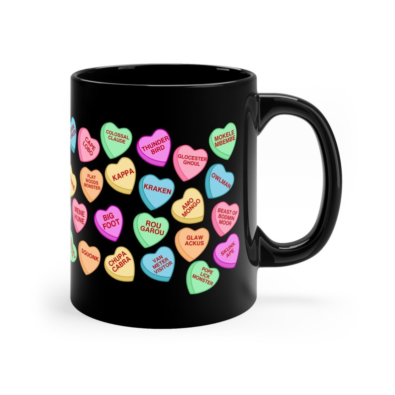 Cryptid Candy Heart Mug, Candy Hearts, Valentine Coffee Mug, Valentine Gift, Heart Mug, Cryptid Gift, Gift for Cryptid Lovers, Cryptid Mug image 4