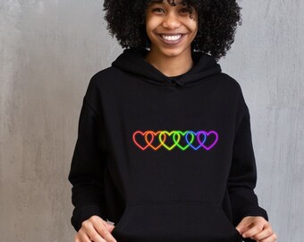 Neon Heart Hoodie, Rainbow Heart Hoodie, Neon Sign Jacket, Queer Gifts, Queer Hoodie, Pride Sweatshirt, Sweatshirt for Pride, Pride Hoodie