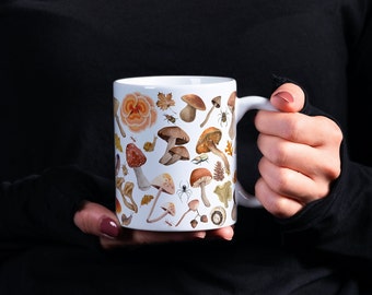 Mushroom Mug, Cottage Core Mug, Goblin Core Mug, Mushroom Collage Mug, Mug for Mushroom Lovers, Gifts for Mushroom Lover, Mushroom Lover Mug