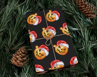 Spooky Gift Wrap Paper, Jack o lantern Pumpkin Halloween Christmas gift wrapping paper, Goth gifts, Spooky gift paper, Black wrapping paper