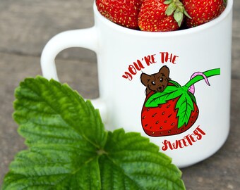 You're The Sweetest Mug, Strawberry Mouse Cartoon Mug, Strawberry Mug, Love Mug, Gift for anniversary, Valentine's Day Gift, Berry Mug