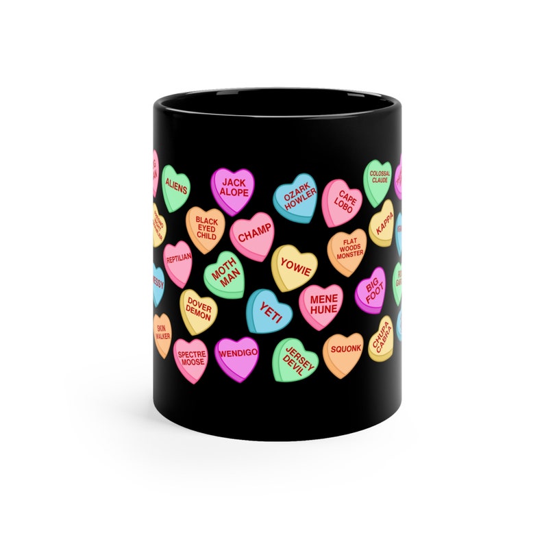 Cryptid Candy Heart Mug, Candy Hearts, Valentine Coffee Mug, Valentine Gift, Heart Mug, Cryptid Gift, Gift for Cryptid Lovers, Cryptid Mug image 3