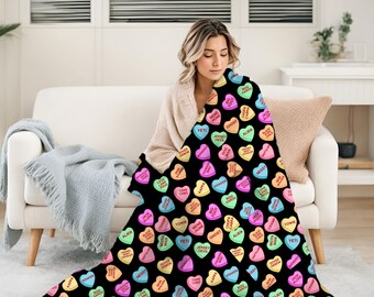 Cryptid Candy Heart Velveteen Blanket, Candy Hearts, Valentine Blanket, Valentine Gift, Heart Blanket, Cozy Blanket, Cozy, Cryptid Gift