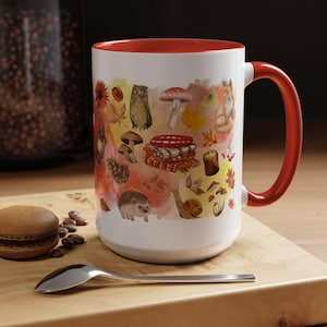 Autumn Mug, Cozy Autumn Decor, Autumn Watercolor Collage Coffee Mug, Fall Themed Gifts, Cozy Fall Gift, Cute Fall 15 oz Mug