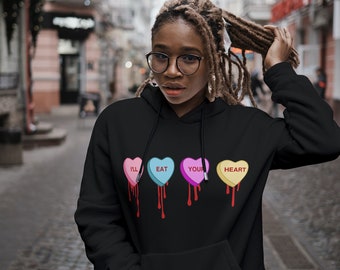 Valentine's Hoodie, Conversation Hearts Hoodie, Candy Heart Hooded Jacket, Dark Valentine's Hoodie Jacket, Gift for Valentine, Valoween