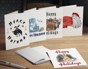 Cryptid Christmas Cards, Spooky Holiday Greeting Cards, Goth cards, 5-Pack Stationery Set, Dark Alternative Christmas Cards