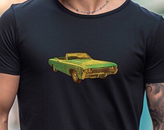 Vintage retro Chevy Impala American made muscle car convertible graphic tshirt