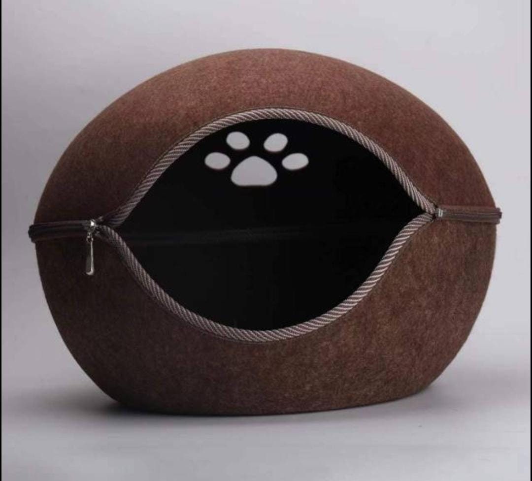 50cm Wool Felt Cat Cave With Mini Mushroom Felted Cat Bed