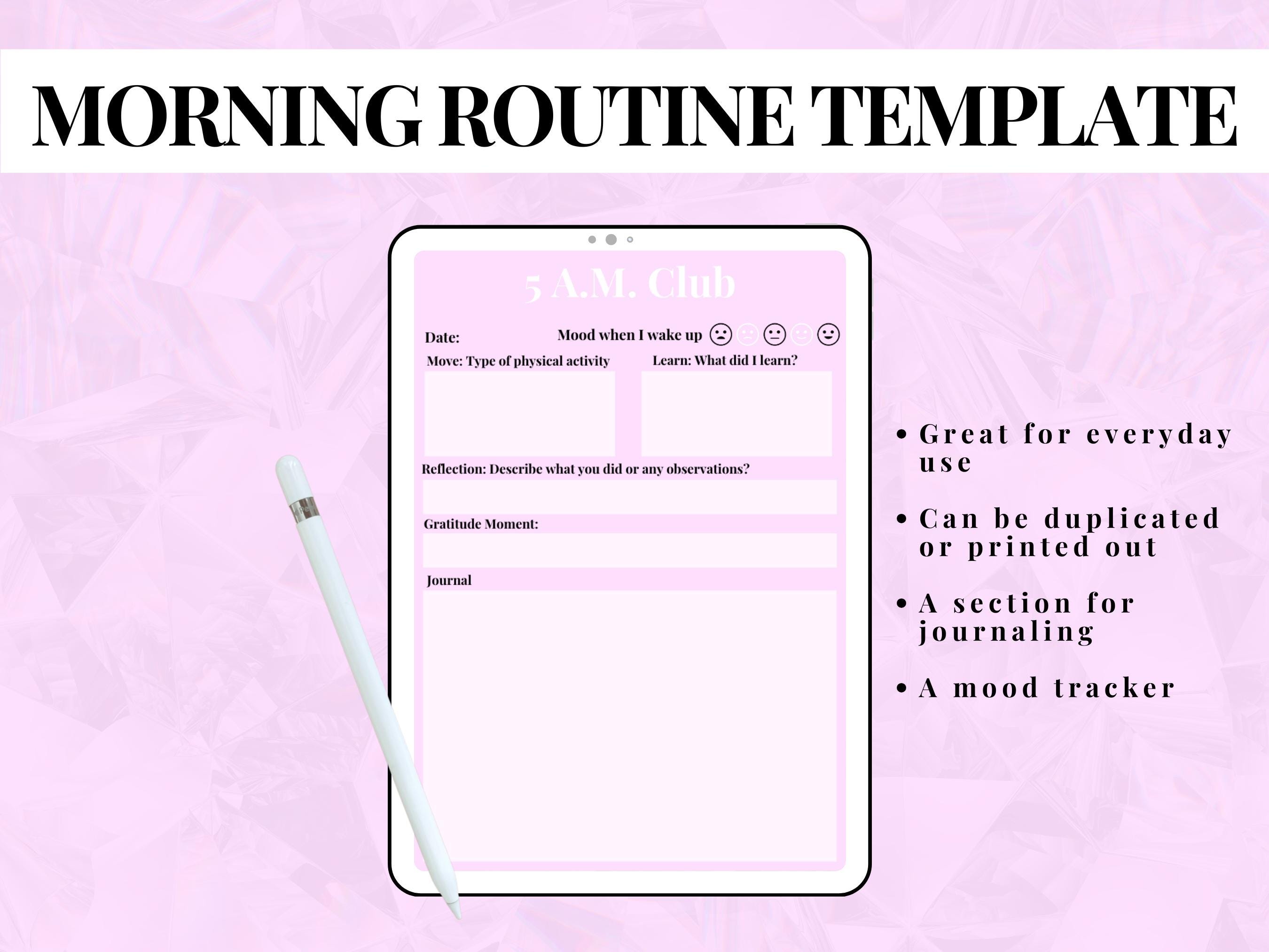 5am Club Template | Morning Routine Template | Digital Template | Mood ...