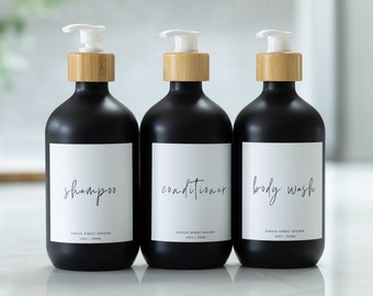 Refillable Shampoo, Conditioner, Body Wash Bottles: Black Matte Bathroom Set