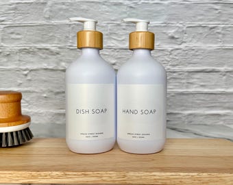 RM Home White Glass Hand & Dish Soap Dispenser Set - Modern Farmhouse Sink Accessories - 16 Oz