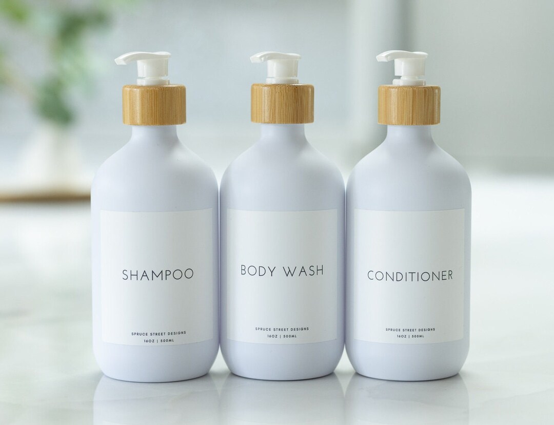Matching Shower Set Refillable Shampoo, Conditioner and Body Wash