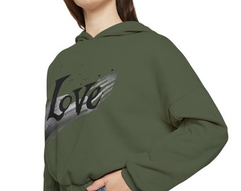 AMOR, Sudadera con capucha con parte inferior ceñida para mujer Día de San Valentín, cumpleaños, aniversario Regalo perfecto (con capucha) para ella - Negro Verde Gris Polvo (Tan)