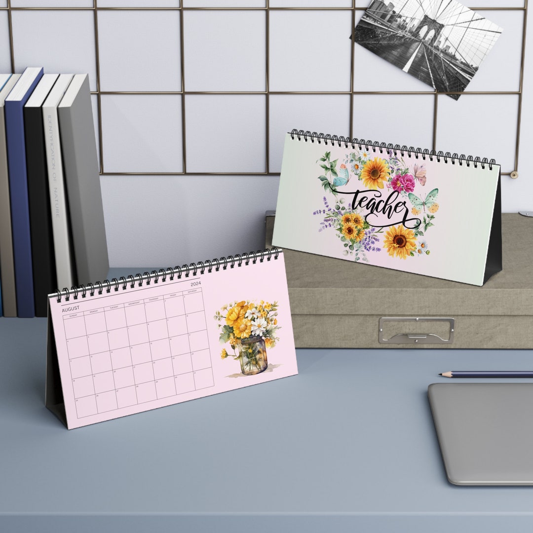 2024 Desktop Flip Calendar Floral for Teacher Desktop Calendar Etsy