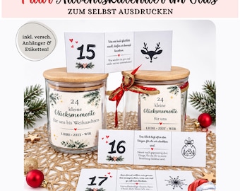 Advent calendar for couples | DIY Advent calendar in a jar with 24 sayings and activities to do together | Printable PDF download