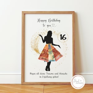 Geldgeschenk 16. Geburtstag | Geldgeschenk Frau Freundin | Geschenk mit Geld | Geburtstagsgeschenk Geld 16. Geburtstag