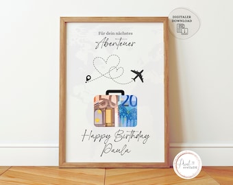 Personalisiertes Geldgeschenk Geburtstag | Digitales Geldgeschenk Geburtstag  | Geschenk mit Geld | Geburtstagsgeschenk Geld | Reise Geld