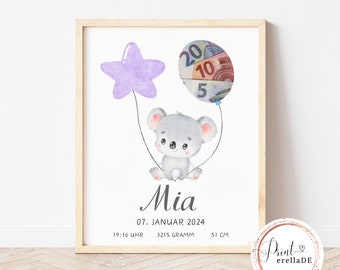 Geldgeschenk Geburt | Geburtsposter personalisiert | Personalisiertes Poster zur Geburt | Geburtsposter Kinderzimmer