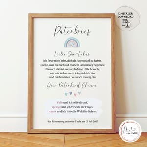Carta de patrocinio personalizada | Certificado de bautismo | Regalo para padrino | Regalo de bautismo | Fiesta de bienvenida | bautismo gratis | ahijado | Padrino