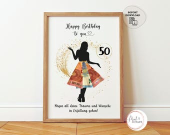 50th birthday gift | Cash gift for wife, girlfriend, daughter | Wrapping money | Gift with money | 50th birthday