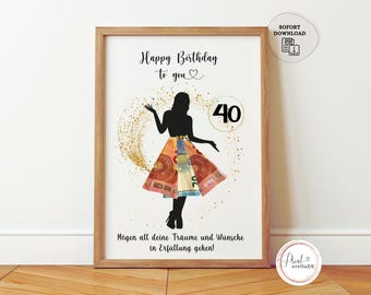 40歳の誕生日に現金で贈るギフト | 妻、ガールフレンド、娘への現金ギフト、ラッピングギフト、ギフトアイデア | 誕生日のプレゼント