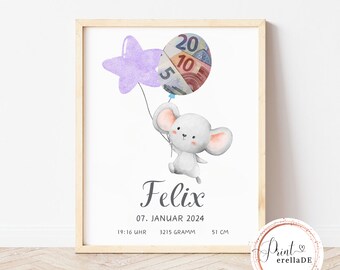 Geldgeschenk Geburt | Geburtsposter personalisiert | Personalisiertes Poster zur Geburt | Geburtsposter Kinderzimmer