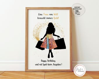 Geldgeschenk Geburtstag Frau Tochter Mädchen Freundin | Shopping Geld Geschenk verpacken last minute Geburtstagsgeschenk | Sofortdownload