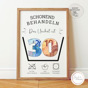 Cash gift for 30th birthday | Gift with money | Birthday gift to print | Digital cash gift for birthday