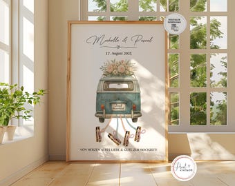 Gepersonaliseerd huwelijkscadeaugeld | Geldgeschenken voor bruiloften | Trouwposters | DIY cadeau voor het bruidspaar | trouwauto
