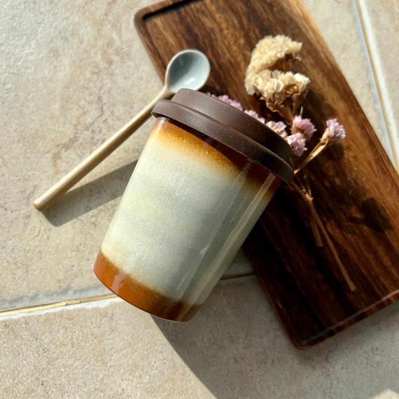 Handmade Ceramic Travel Mug Set With Lid and Spoontwo Etsy