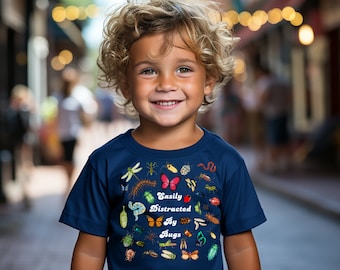 Camisa de insectos para niños, fácilmente distraída por los insectos, regalo de camisa de insectos, regalo de cumpleaños de insectos, camisa al aire libre para niños