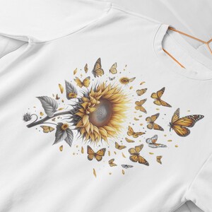 Butterflies Sunflower SweatShirt, Cute Floral SweatShirt, Bug Sweatshirt , Boho Shirt, Botanical Shirt, Cottagecore Shirt, Insect gift zdjęcie 9