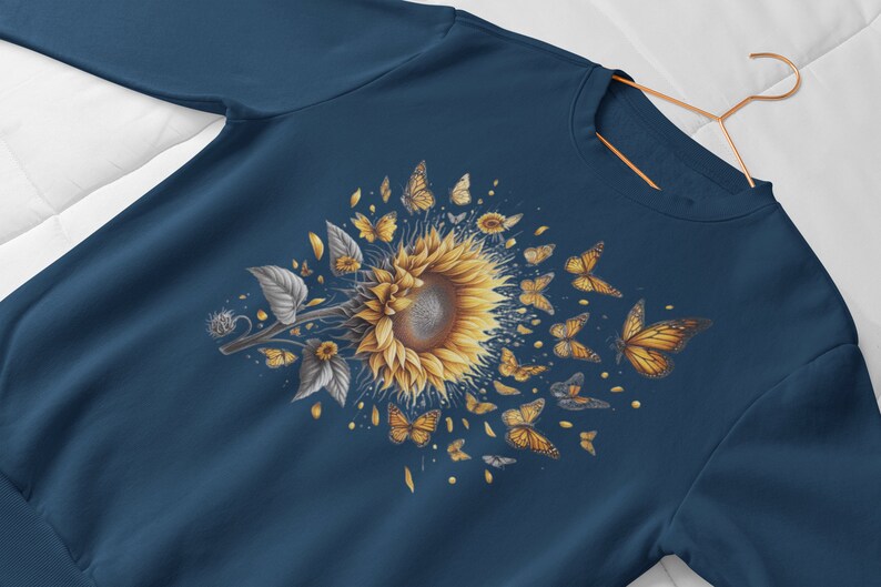 Butterflies Sunflower SweatShirt, Cute Floral SweatShirt, Bug Sweatshirt , Boho Shirt, Botanical Shirt, Cottagecore Shirt, Insect gift zdjęcie 6