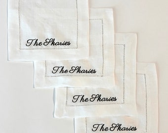 Custom Last Name Embroidered Napkins; Set of 4