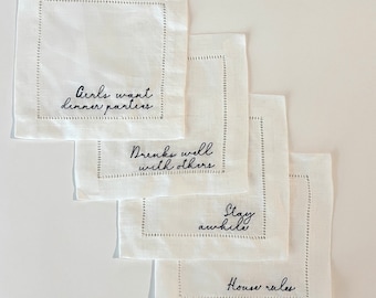 Embroidered Cocktail Napkins, embroidered - Hostess Girl; Set of 4