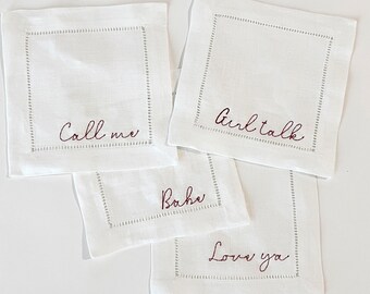 Embroidered Cocktail Napkins - Girly Girl; Set of 4