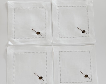 Cocktail Napkins, embroidered - Martini olives; Set of 4