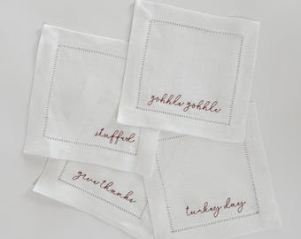 Embroidered Cocktail Napkins - Thanksgiving; Set of 4