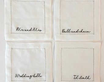 Embroidered Cocktail Napkins - Bridal Girl; Set of 4