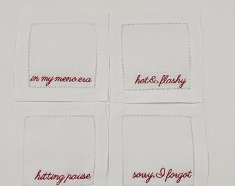 Funny menopause gift | Embroidered Cocktail Napkins; Set of 4