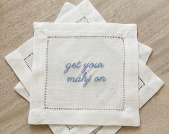 Mahjong Embroidered Cocktail Napkins - Set of 4