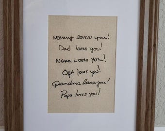 Custom Handwriting Embroidery Art - Personalized "I Love You" Keepsake