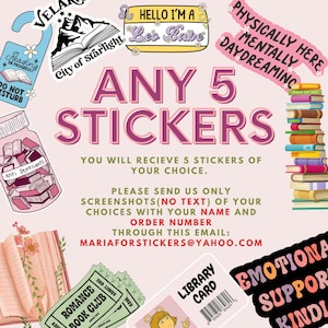 Qualsiasi 5 adesivi di TUA scelta, adesivo libresco, regalo per gli amanti dei libri, Merch libresco, adesivo Kindle, Smut Reader, amante della lettura, e-reader