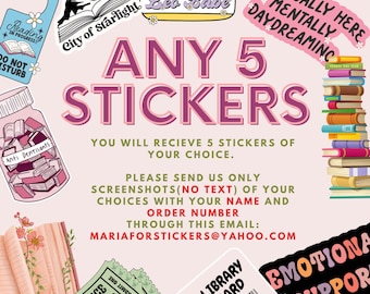 Any 5 stickers of YOUR choice , bookish Sticker, book lover gift, bookish Merch , Kindle Sticker, Smut Reader, reading lover, e-reader